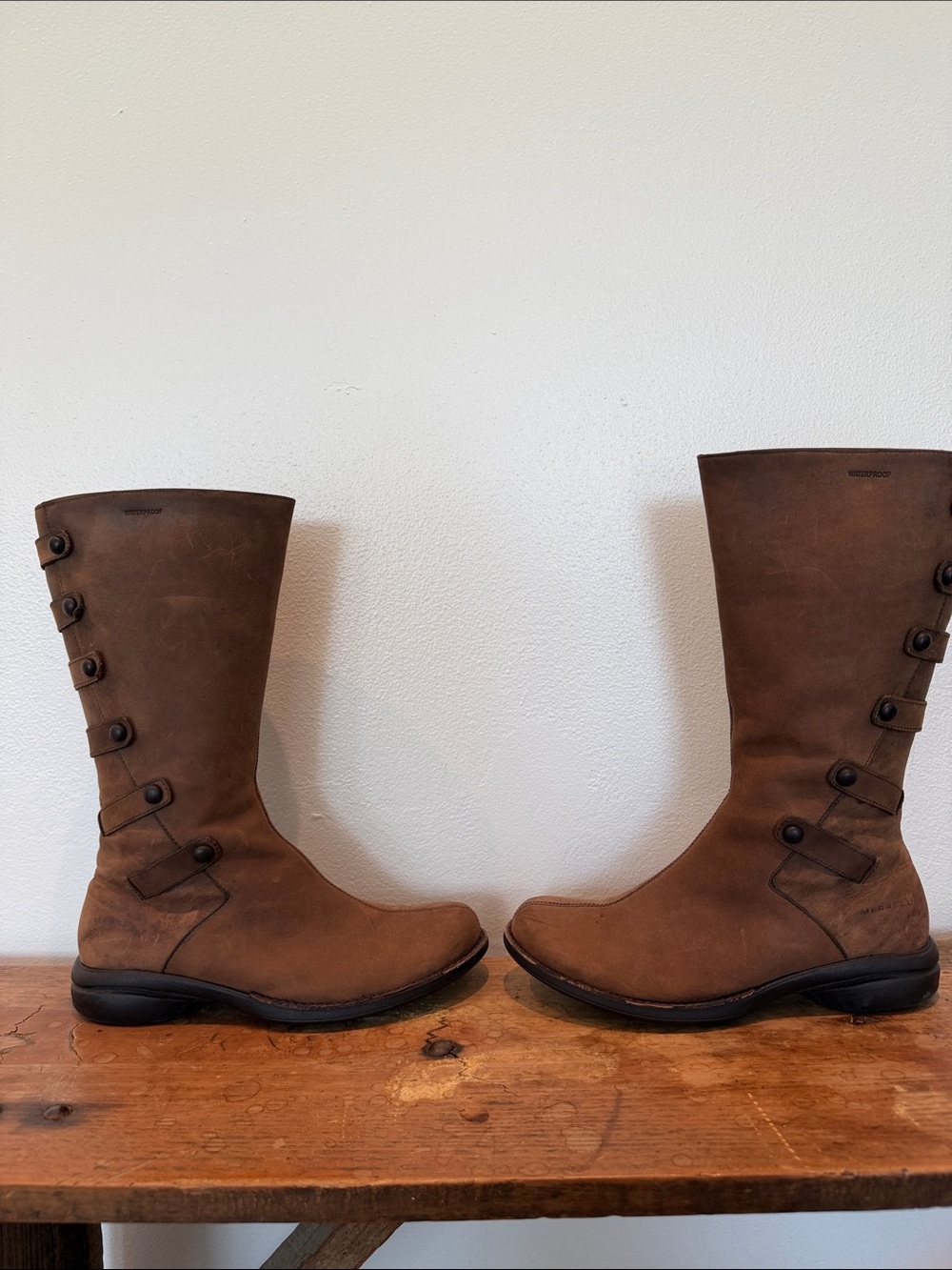 Merrell Brown Leather Mid-Calf Button-Accent Boots